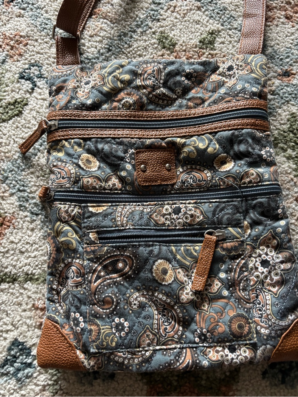 Stone Mountain Blue Black Paisley Quilted Crossbody Purse Shoulder Bag Pockets